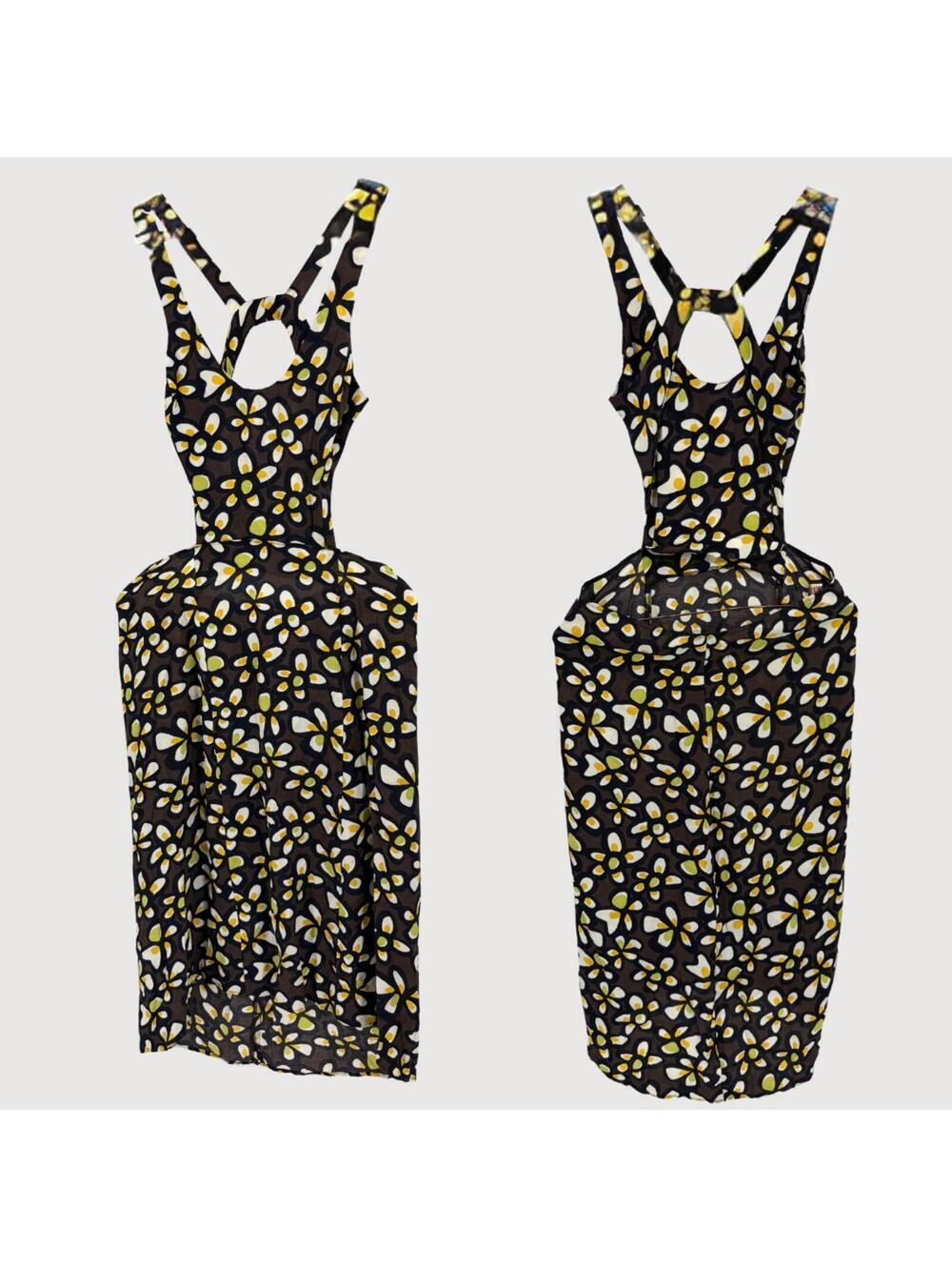Reformation Floral Cut Out Midi Dress Brown Yellow XXS